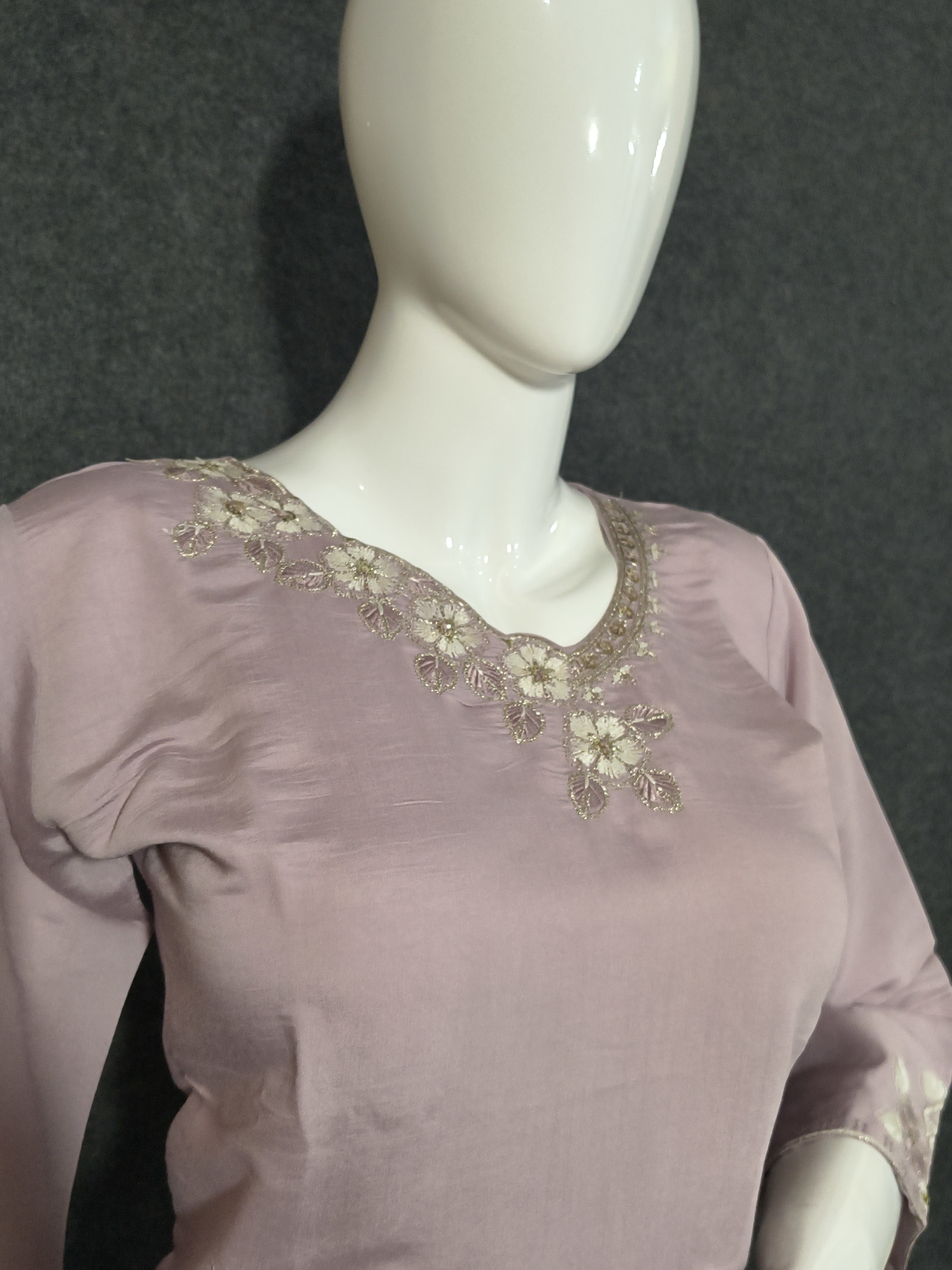  Lavender Silk Co-ord Set with Pure Embroidery Work - Hover view