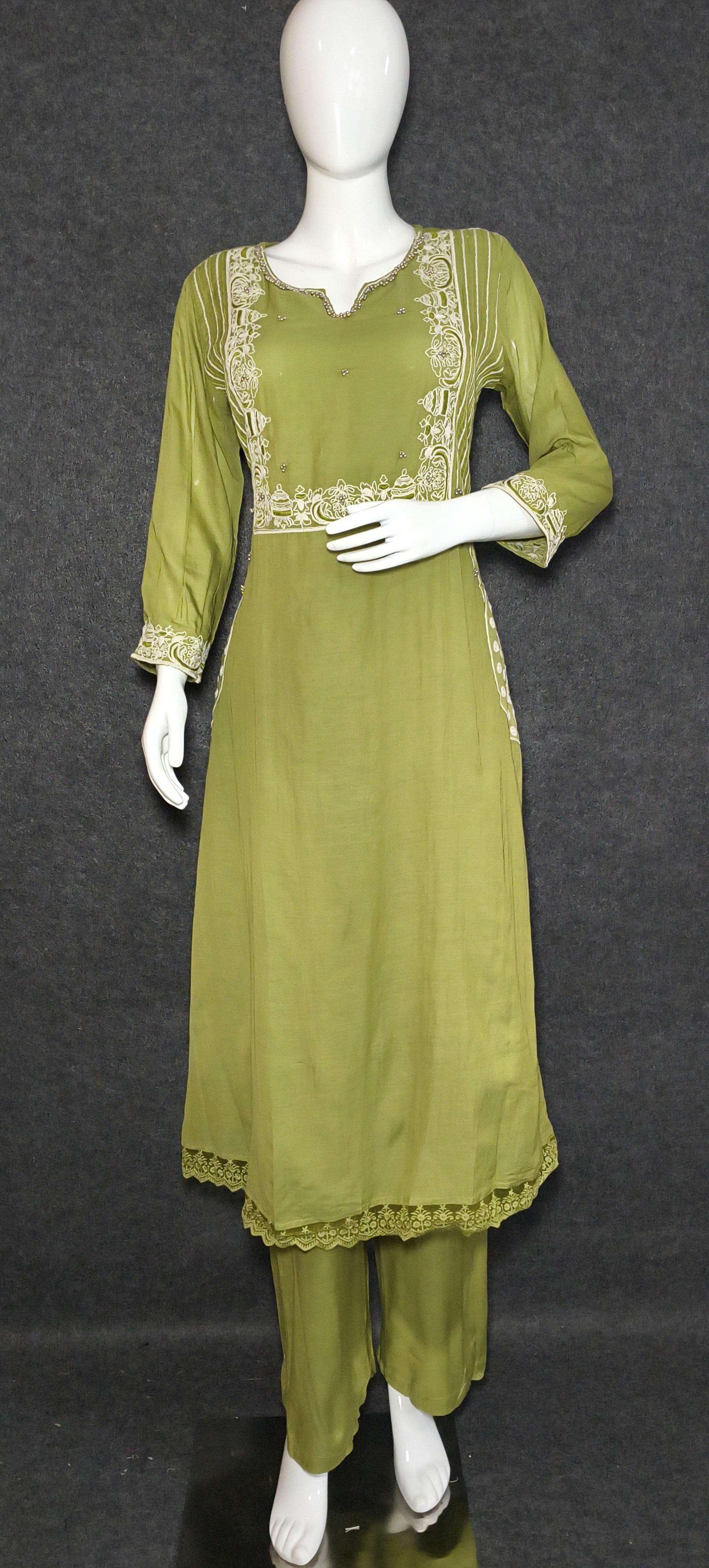 Olive Green Embroidered Salwar Kameez Set for Women – Traditional Ethnic Wear with Dupatta  Elegant Festive Outfi - Hover view