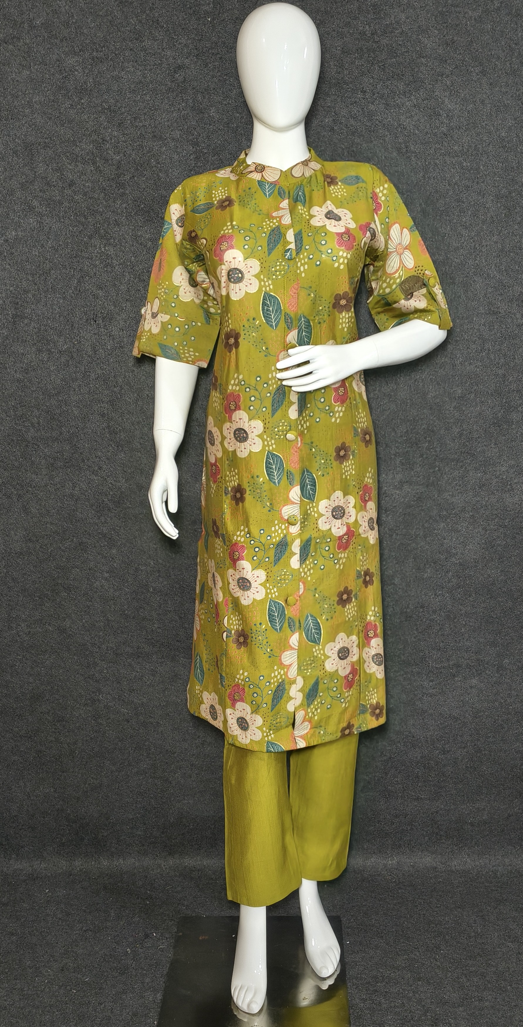 Green Floral Long Co-ord Set for Women 