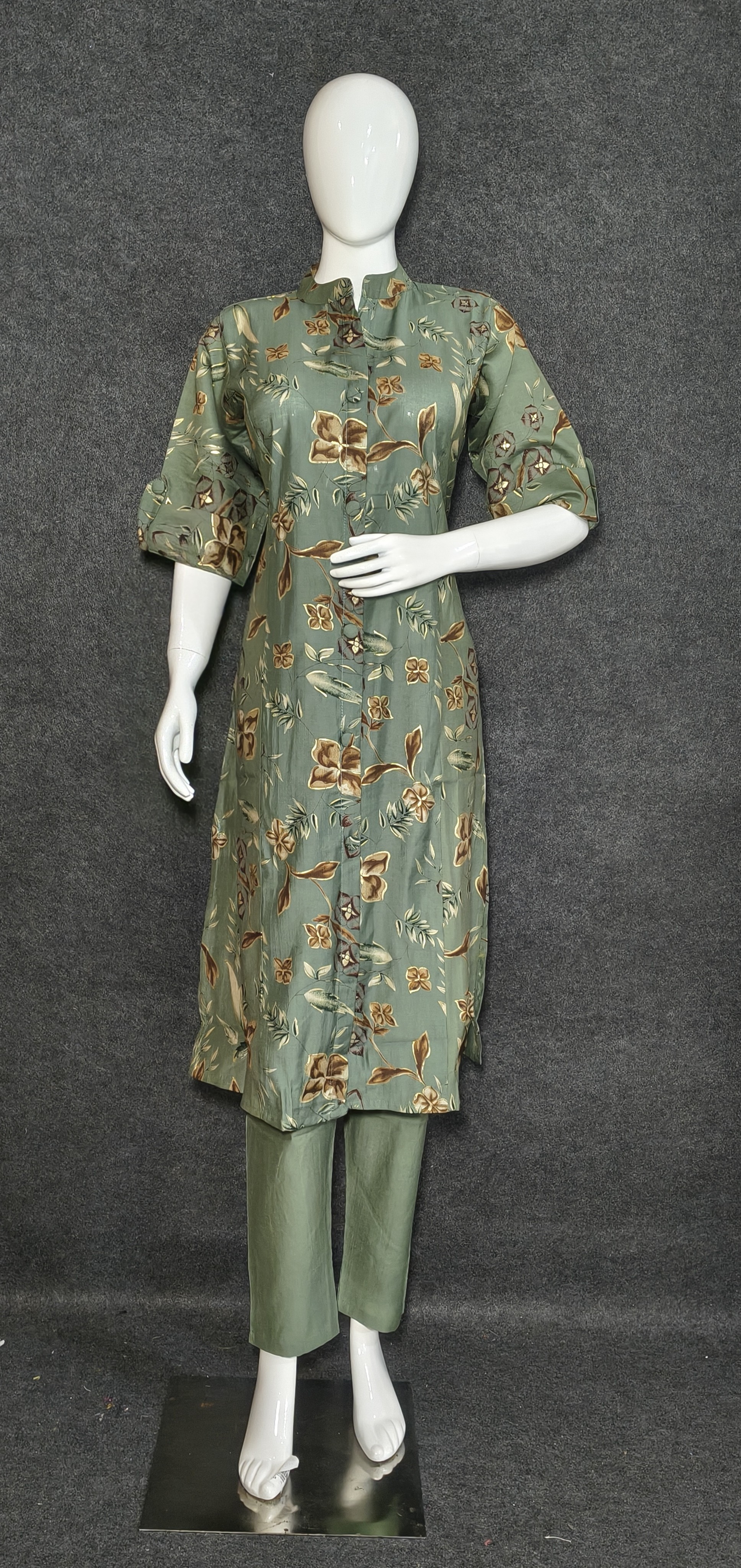 dusty olive green Floral Long Co-ord Set for Women