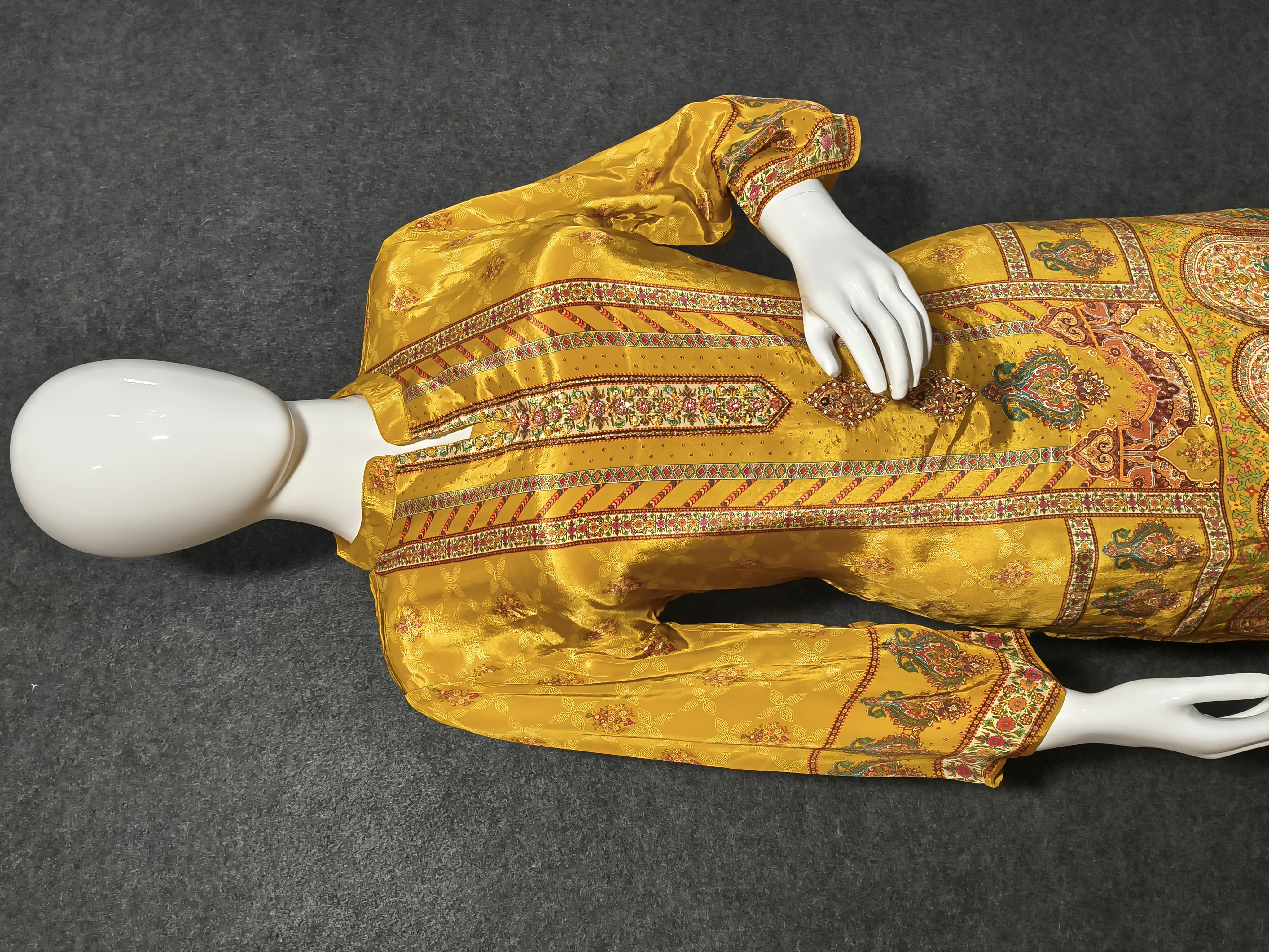Mustard Yellow Printed Silk Co-Ord Set for Women | Festive & Ethnic Wear - Hover view