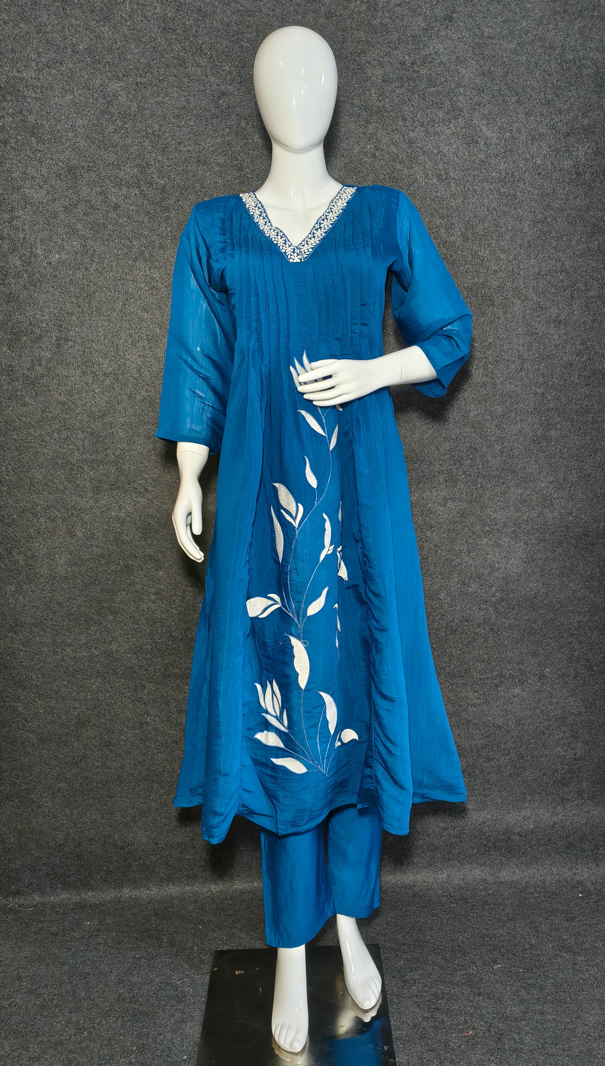Azure Blue Hand-Embroidered Anarkali Suit | Shop Designer Suits - Hover view