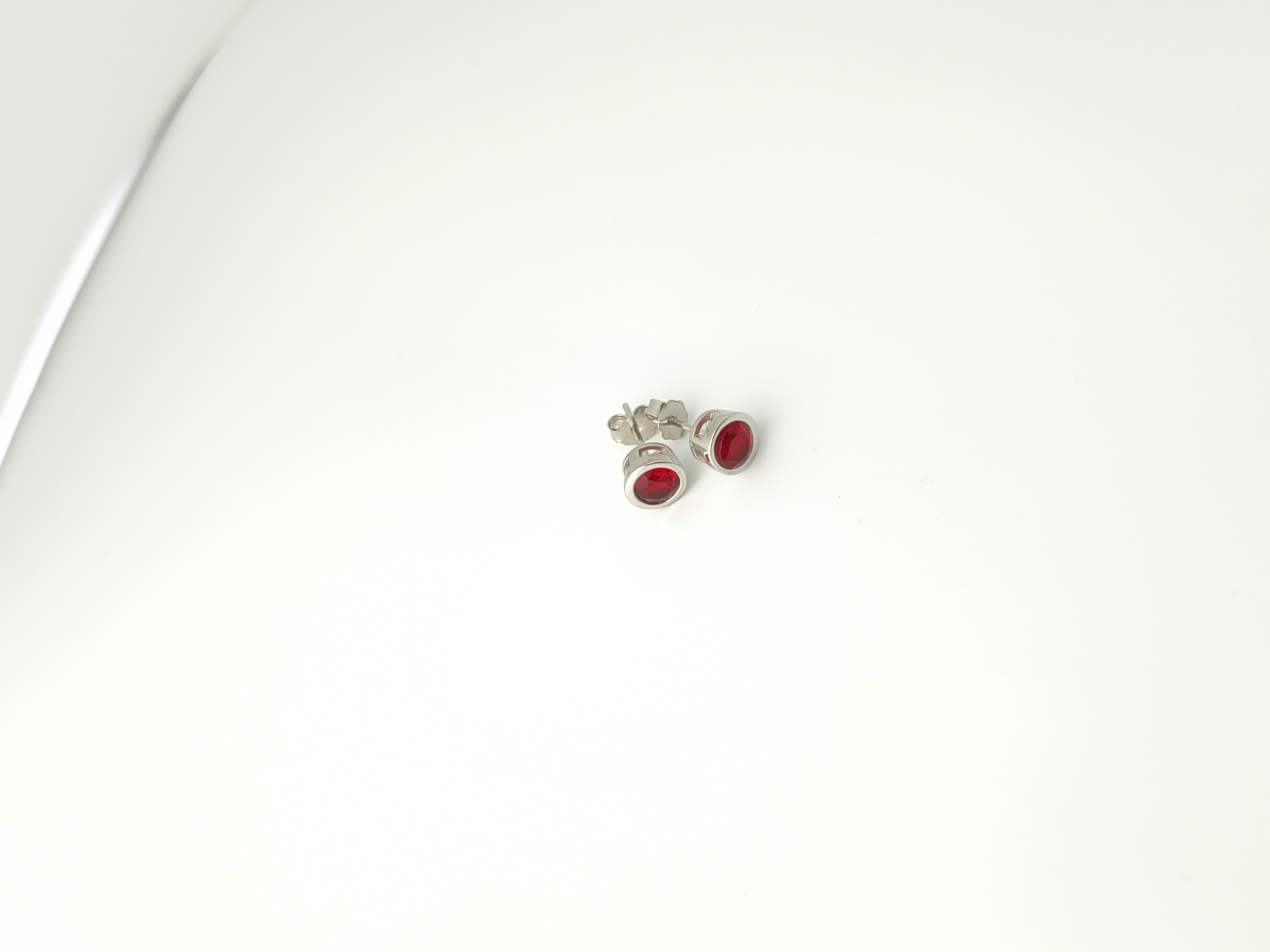 925 Sterling Silver & Red Gemstone Stud Earrings - Hover view