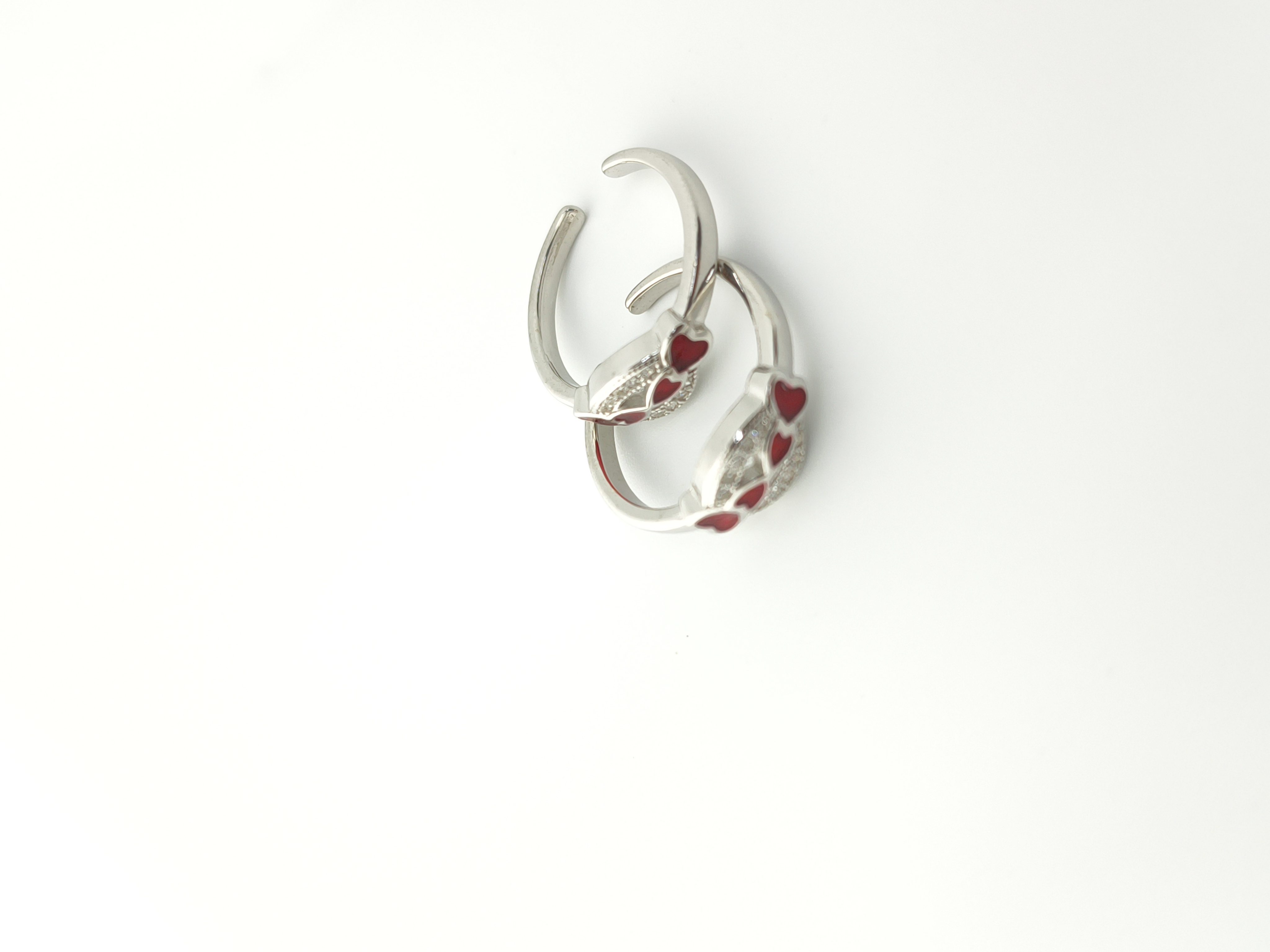 925 Sterling Silver Adjustable Toe Rings with Red Enamel Hearts and Cubic Zirconia