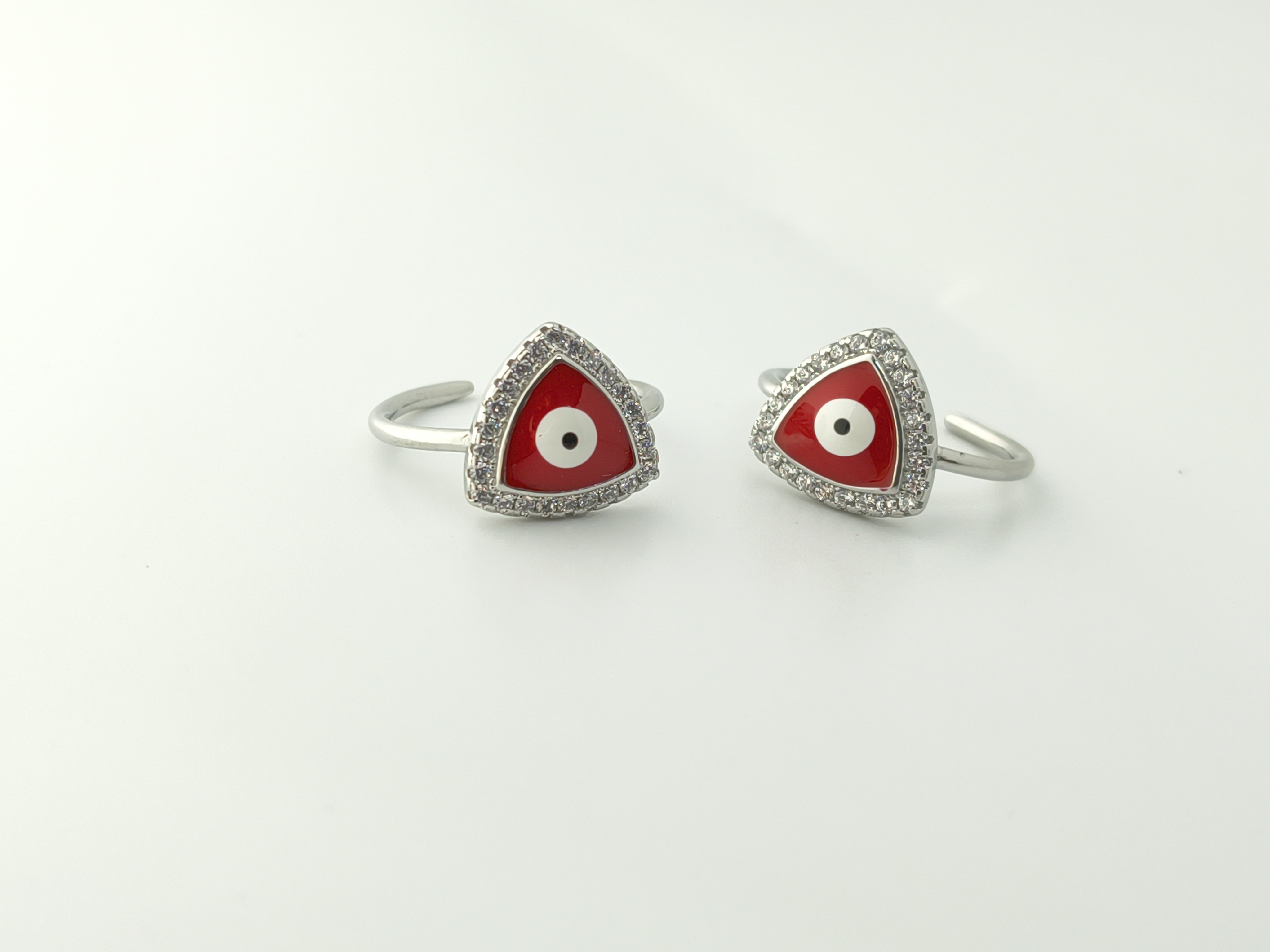 925 Sterling Silver Red Evil Eye Triangle Toe Rings with Zircon Border (Pair)