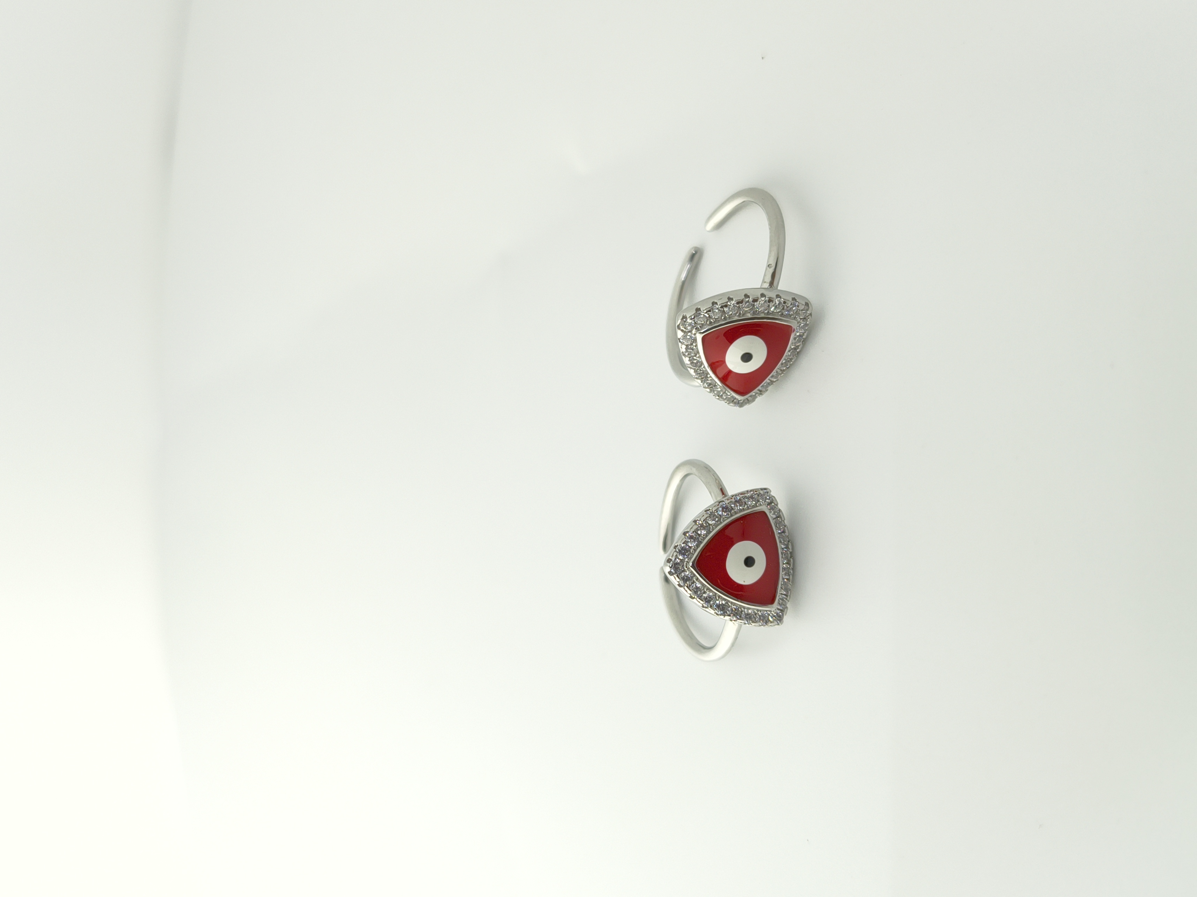 925 Sterling Silver Red Evil Eye Triangle Toe Rings with Zircon Border (Pair) - Hover view