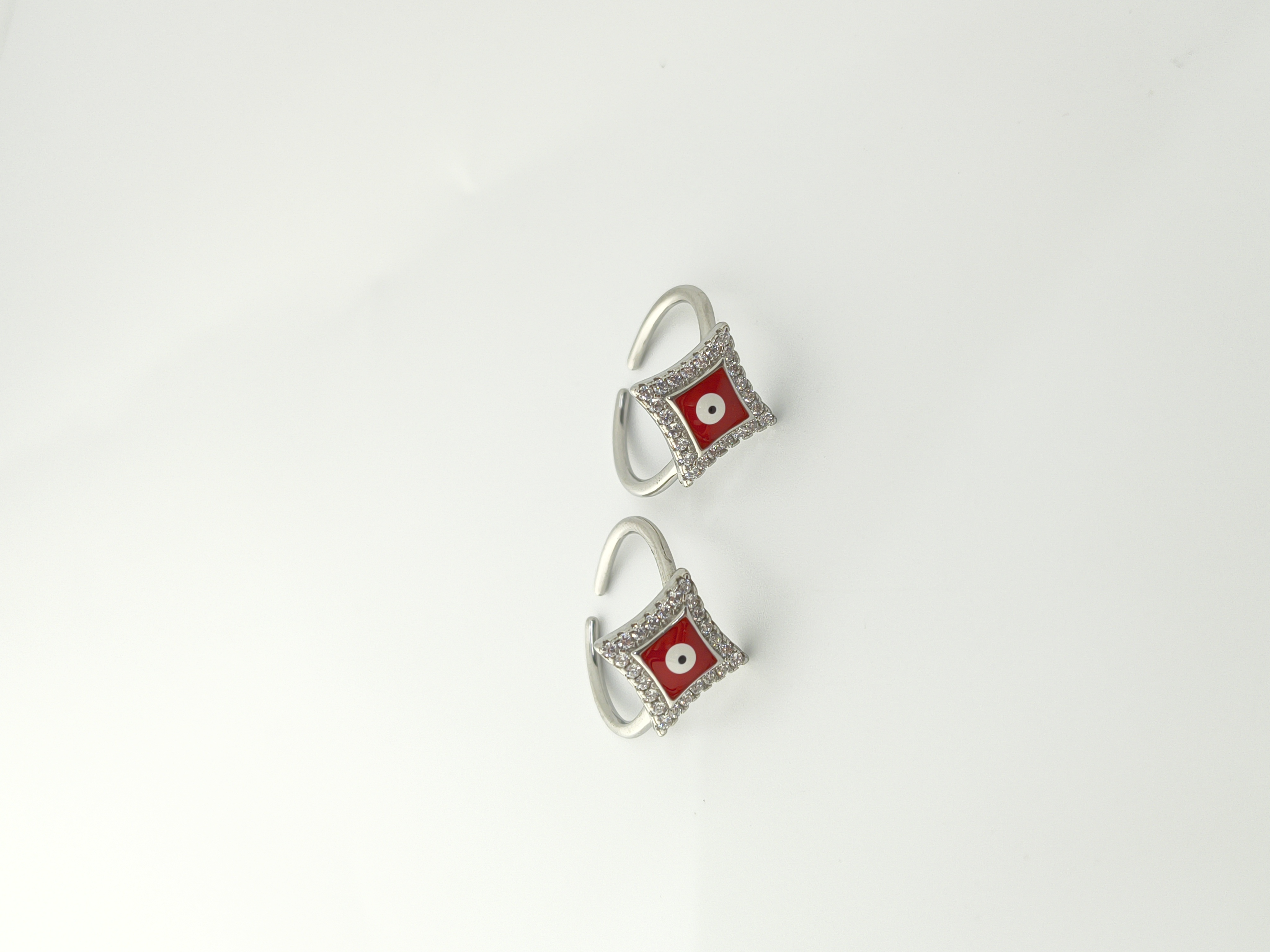 925 Sterling Silver Red Evil Eye Rhombus Toe Rings with Zircon Border (Pair) - Hover view