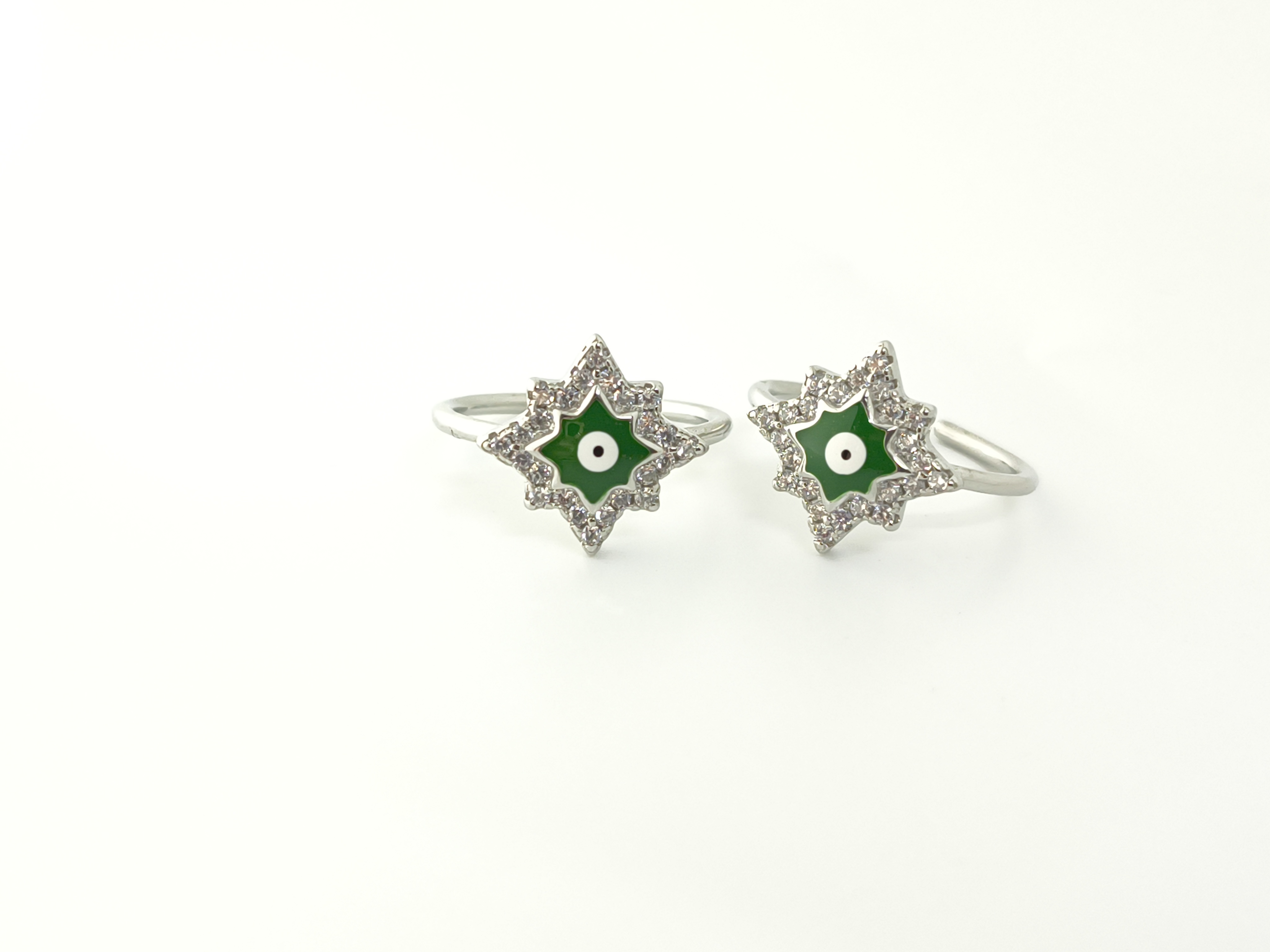 925 Sterling Silver Green Enamel Evil Eye Starburst Toe Rings