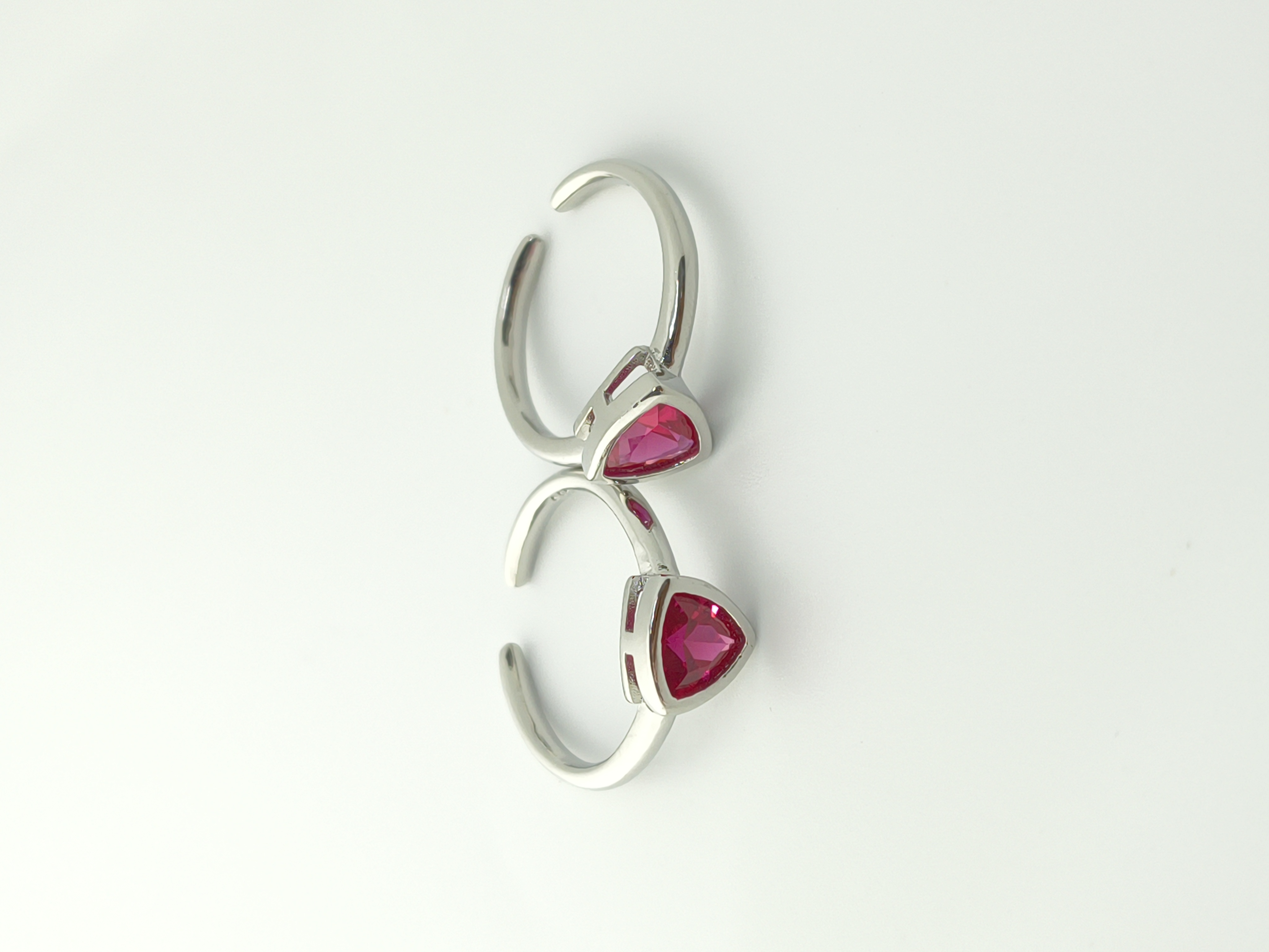 Adjustable 925 Sterling Silver Toe Rings with Trillion Cut Pink Gemstones - Hover view