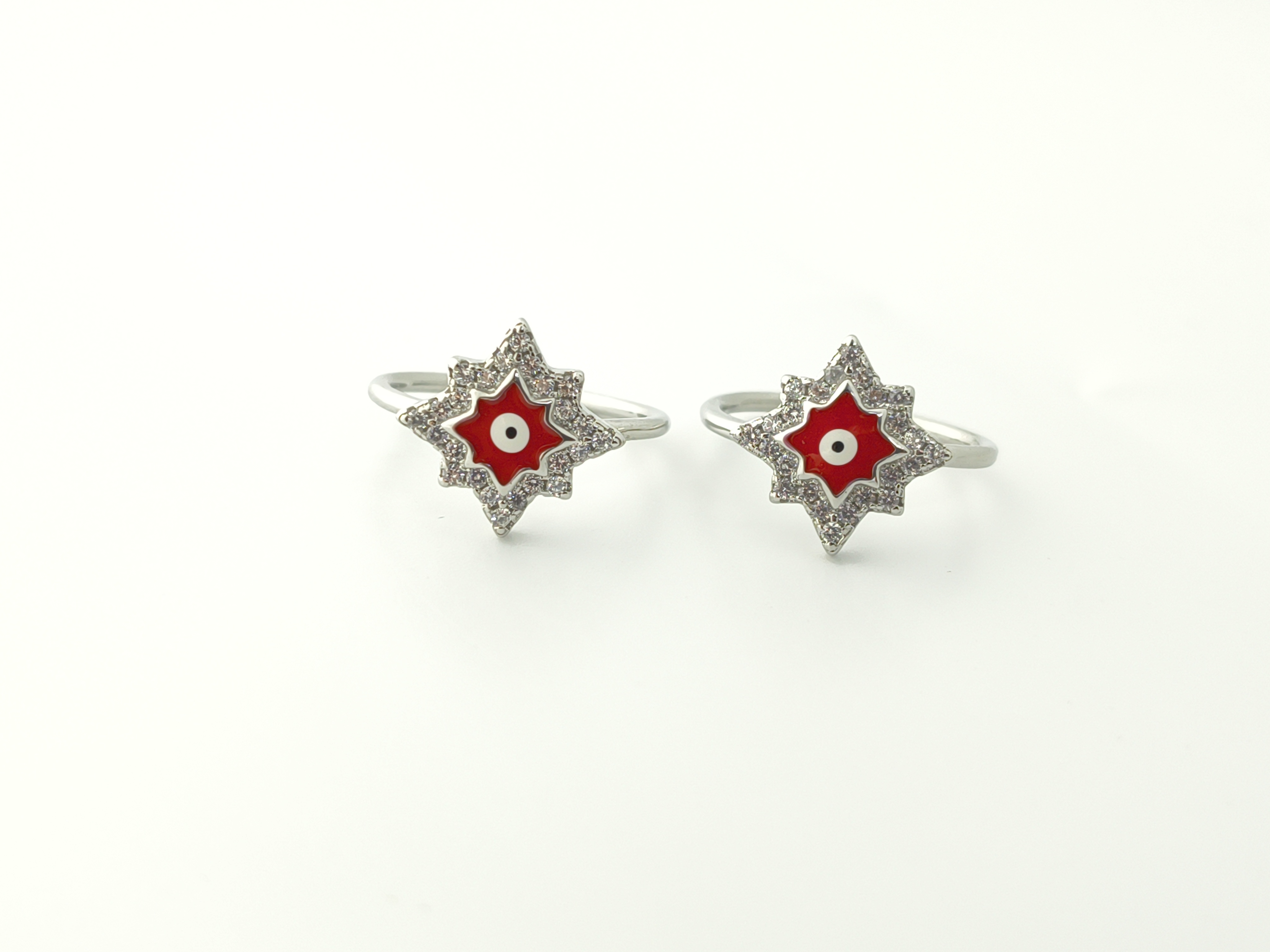 Adjustable 925 Sterling Silver Evil Eye Starburst Toe Rings - Hover view