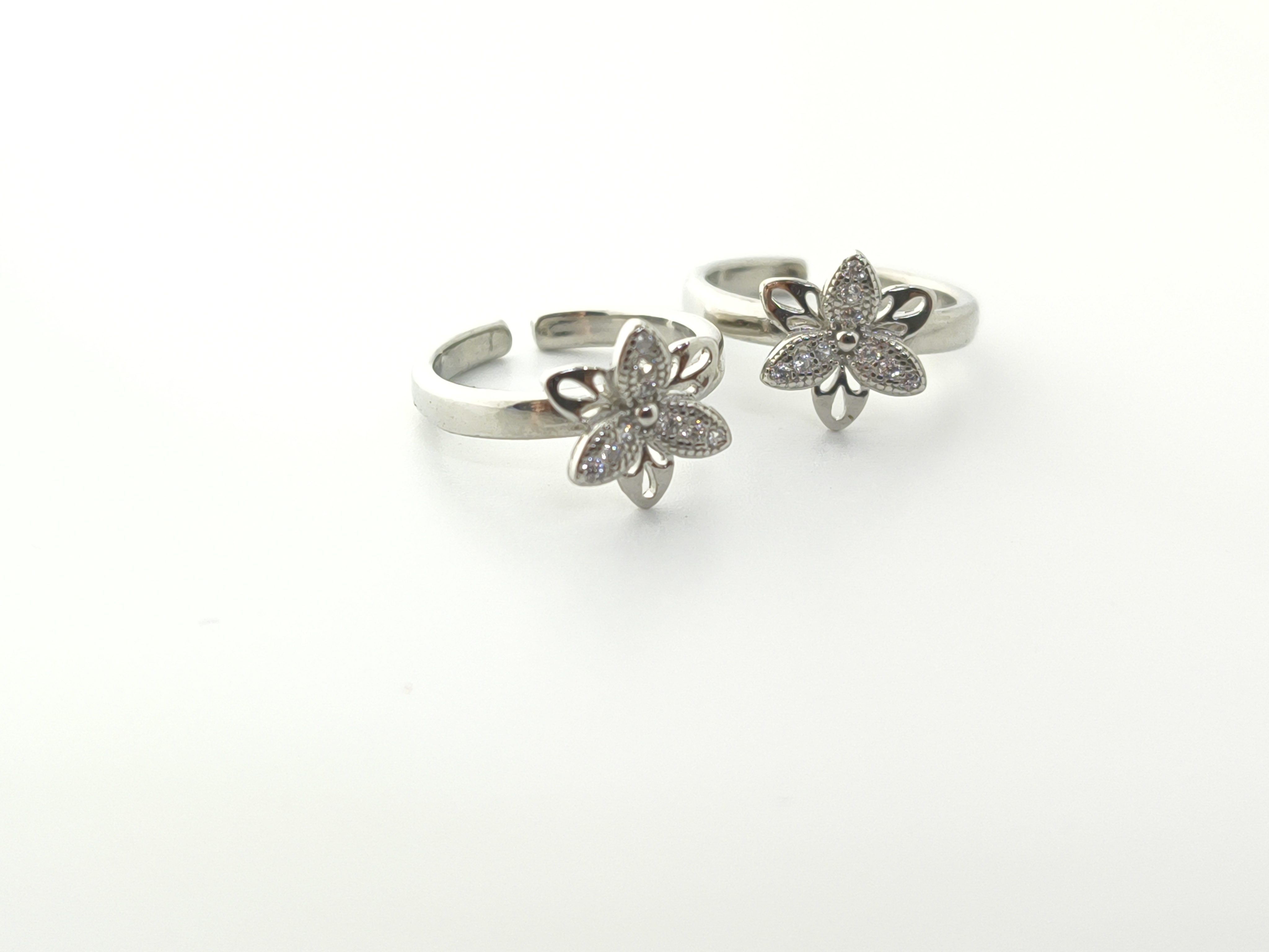 925 Sterling Silver Open-Work CZ Floral Toe Rings